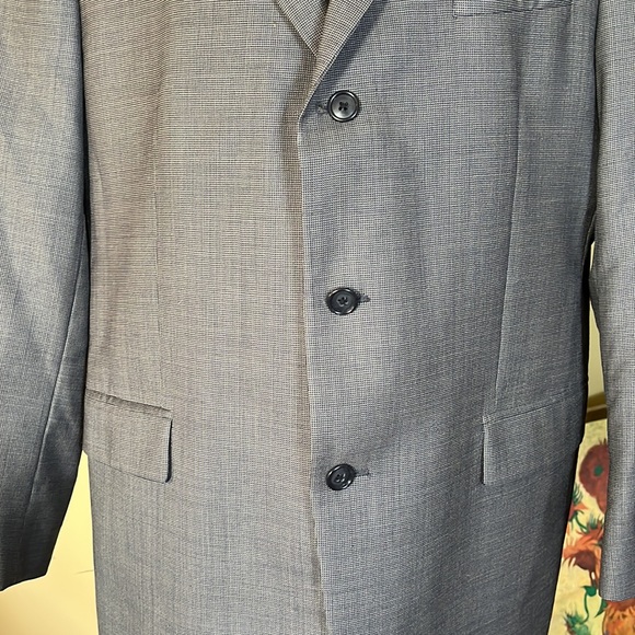 CALVIN KLEIN Size 42 Lightwgt 100% Wool YearRound Classic Blazer Tan/Blue Micro - Picture 7 of 15